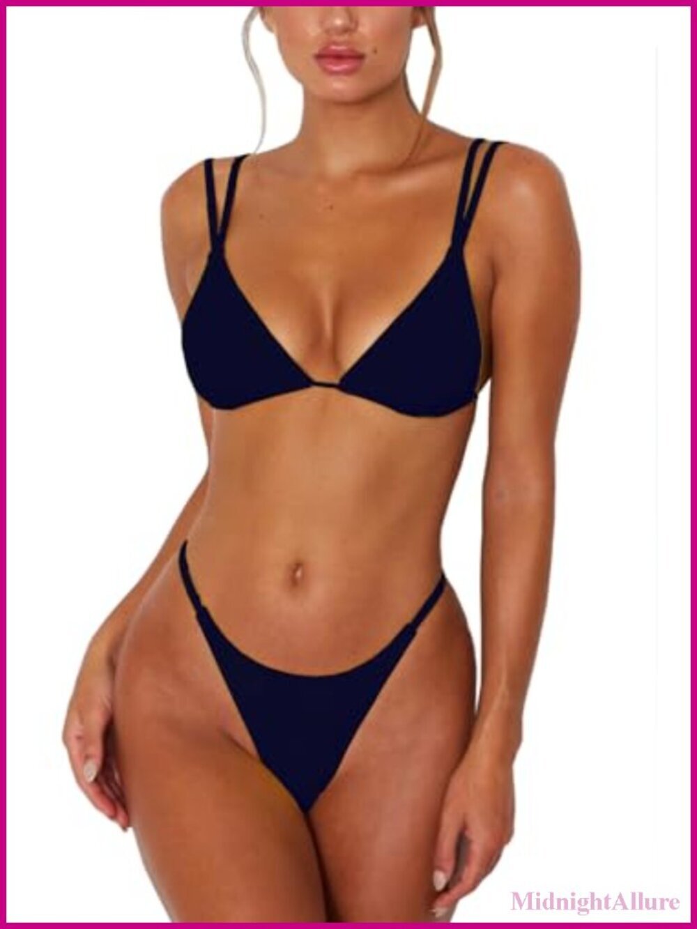 Two Piece Triangle Bikini Sets Thong Bottom Adjustable Straps Swimsuits
